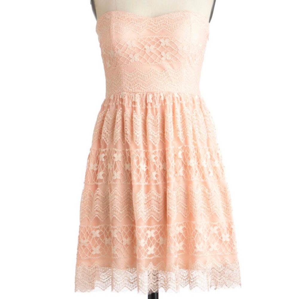 Pink Crocheted Lace A-line Party / Cocktail Dress